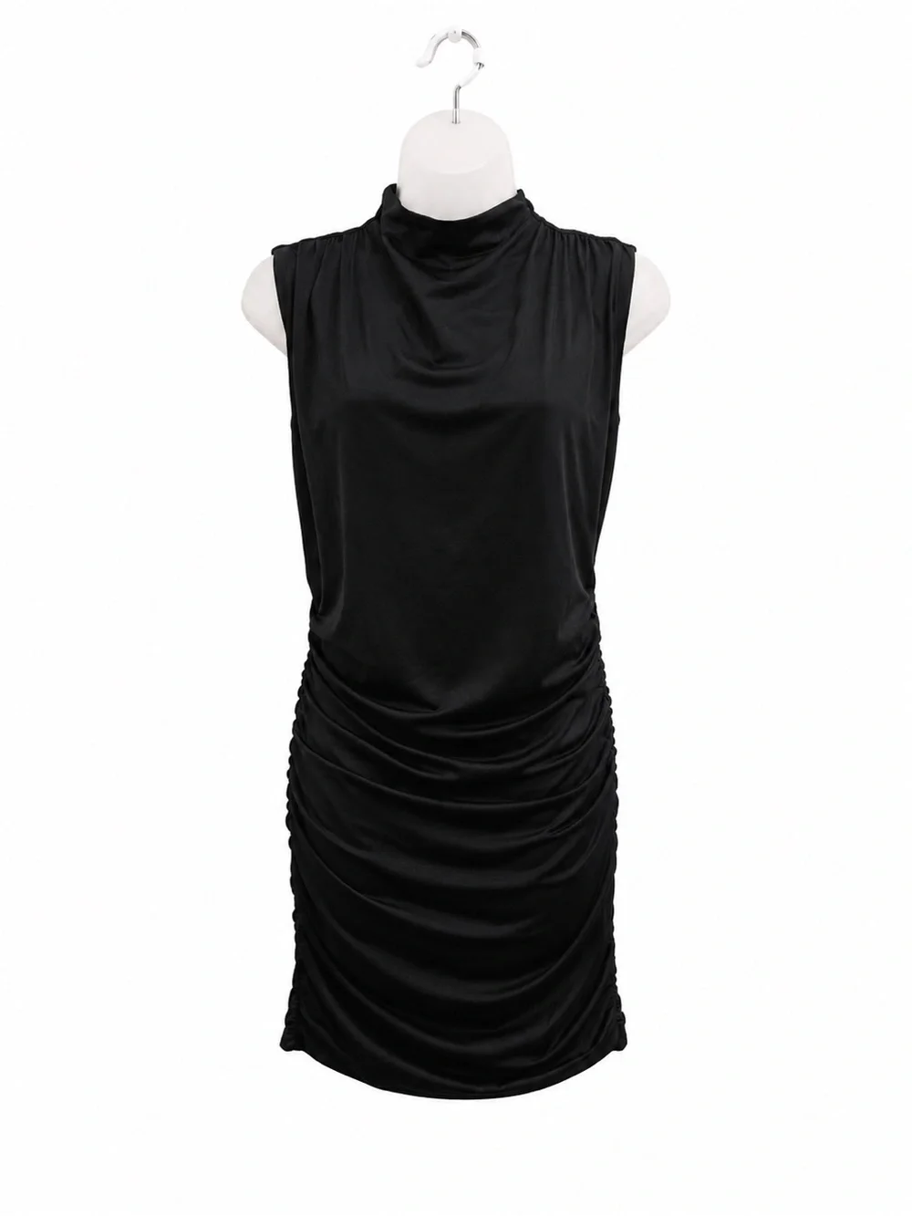 Aqua Black Sleeveless Ruched Mock-Neck Mini Dress - Picture 1 of 3